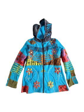 Rising International Women's Patchwork Embroidered Zip Up Hoodie Size XL